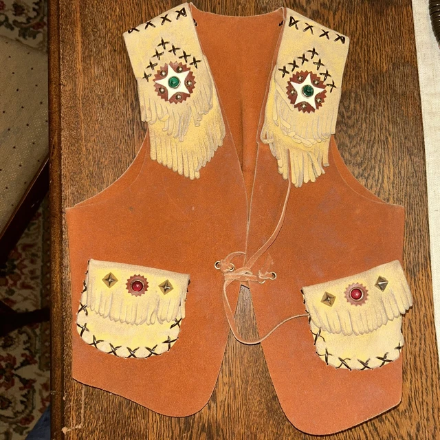 Vintage Child’s  Suede Leather Vest 15” Length  Cowboy/girl Halloween Dress Up