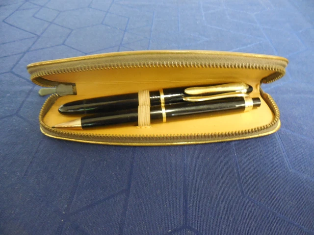 Geha Füllfederhalter und Druckbleistift - schwaz - mit Lederetui - Vintage