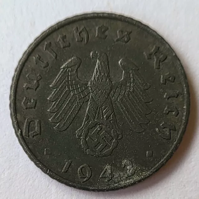 Nazi Third Reich - German WW2 5 Pfennig coin, 1942. High grade!
