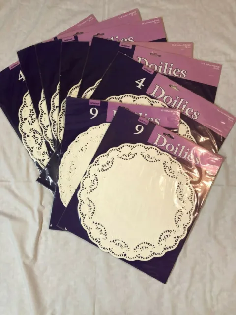 Amscan - Lot of 12" & 14.5" White Round Paper Doilies, 41 total doilies