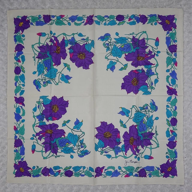 K865 Jim Thompson Ivory Flower Silk Scarf Scarves Sz. 32" X 33"