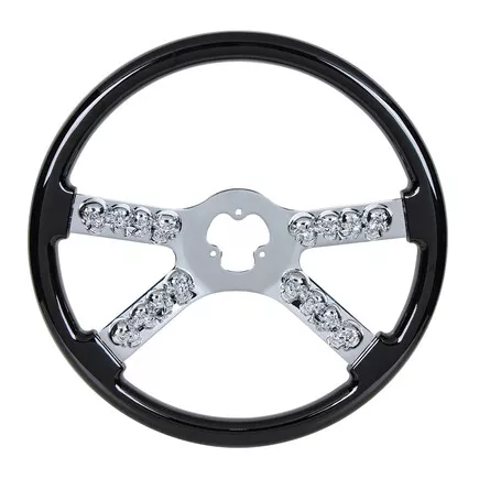 United Pacific 88177 Steering Wheel   18", Chrome, With Skull Accent, Black