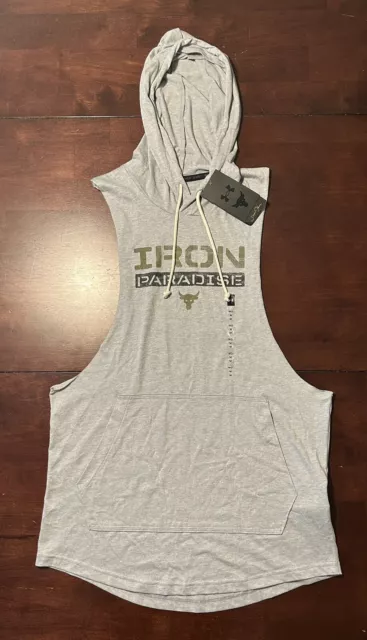 NWT Mens Under Armour Project Rock IRON Paradise Sleeveless Hoodie Large