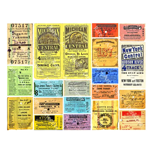 Bus Tickets, Train Ticket Stubs, Railroad Papers, 2 Reproduction Sticker Sheets