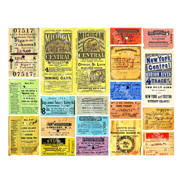 Bus Tickets, Train Ticket Stubs, Railroad Papers, 2 Reproduction Sticker Sheets