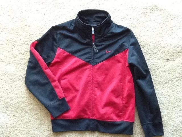 Nike Boys 6 Red Black Athletic Jacket Front Zipper Pockets Machine Wash S Nice!