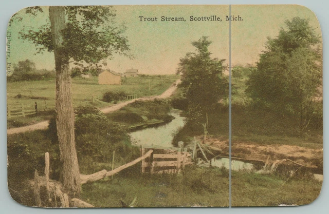 Scottville Michigan~trout Stream Aerial View~Vintage Postcard