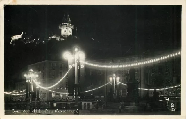 AK - Graz. Adolf Hitler Platz ( Festschmuck) versandt 1940 "Benutzt Luftpost"