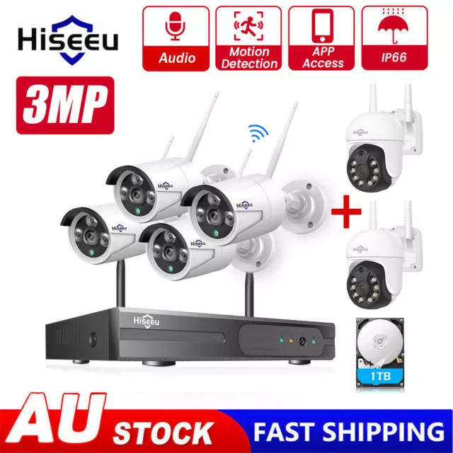 Hiseeu 3MP Wireless CCTV Security System Outdoor IP Camera 10CH WiFi NVR Lot