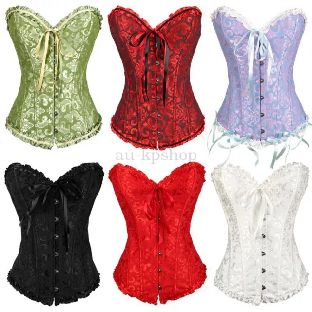 Women Lace Up Corset Bustier Shaper Waist Cincher Top Plus Size Lingerie AU