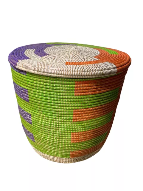 #5526 Lg  Basket with Lid Senegal West Africa 17.5" H