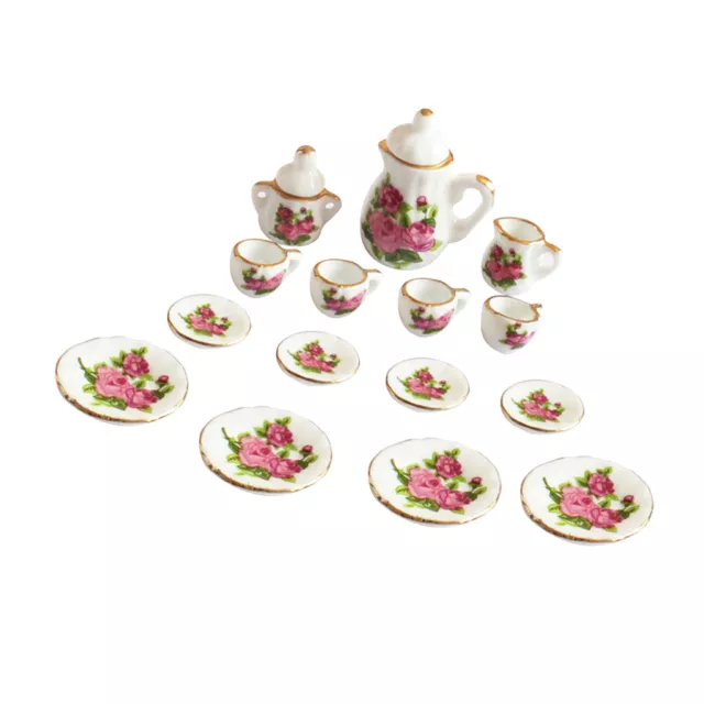 15Pieces 1/12 Dollhouse Miniature Dining Ware Set De Thé En Porcelaine à