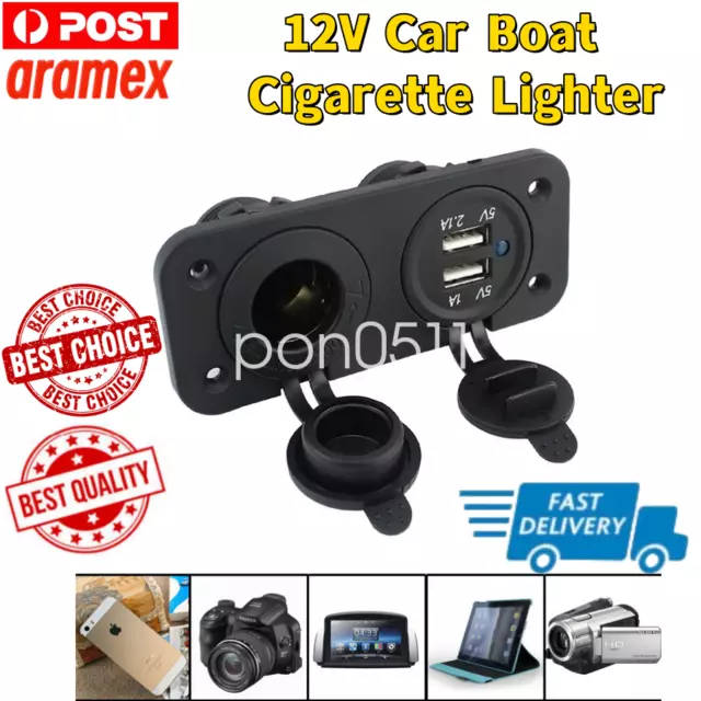 12V Car Boat Cigarette Lighter Socket Dual USB Port Charger Mount Panel Charging