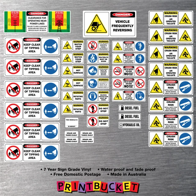 TIPPER TRUCK & trailer risk assessment safety stickers full kit 42