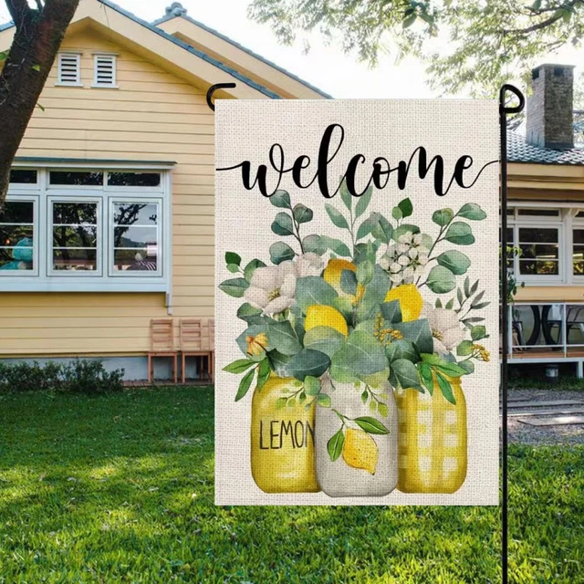 Summer Lemon Pattern Flag Linen Double Faced Decoration Garden Flag