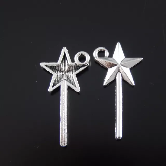 60 Stück Antiqued Silber Sterne Magischen Stab Charms Anhänger 25x12x2mm 39104