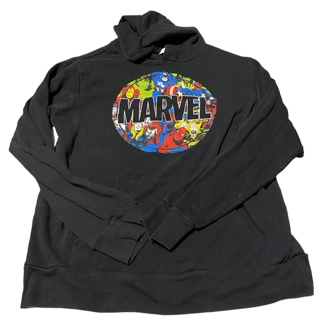 Marvel Comics Mens Large Black Pullover Hoodie Sweatshirt SpiderMan Thor Hulk