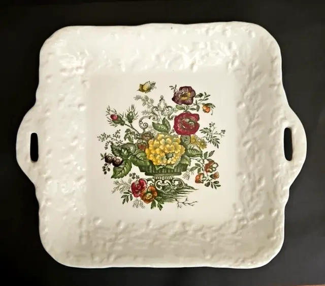 Masons Ironstone Twin Handled Cake Plate in the "Hanging Basket" Pattern - 23 cm