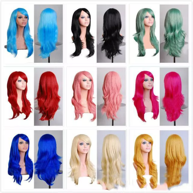 New Women 70cm Long Wavy Curly Hair Synthetic Cosplay Full Wigs Wig Stand Party