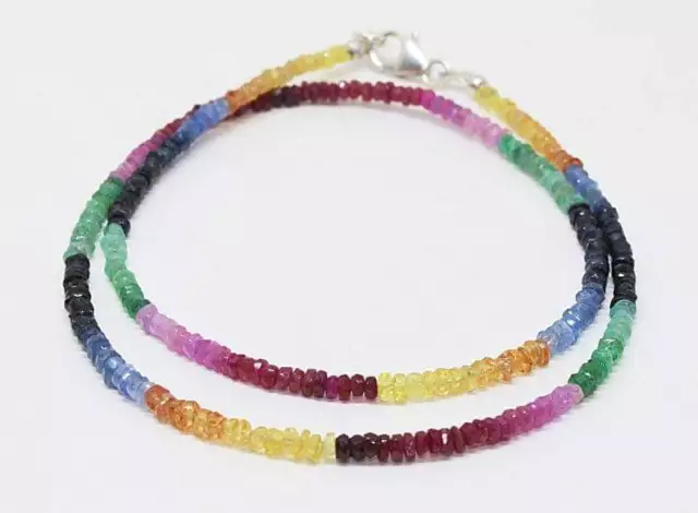 Multi sapphire rondelle gemstone beads 1 Necklace 925 silver jewelry Gift h55