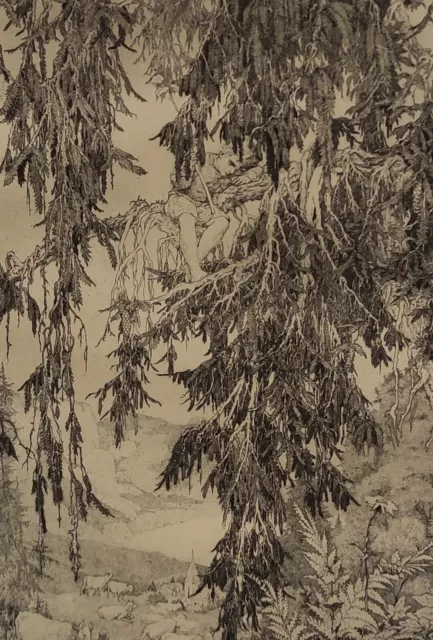 Gravure À L'Eau-forte Schäferjunge Arbre Montagne D Art Ferdinand Staeger 1880 -