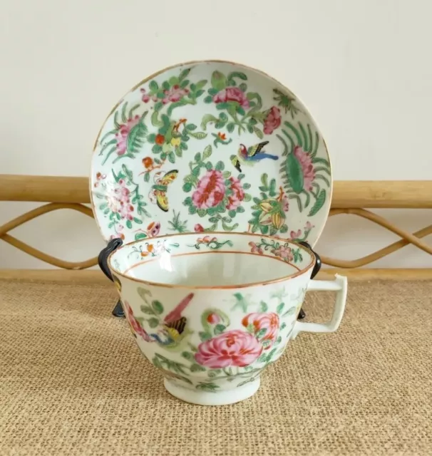 Antique Chinese Export Famille Rose Cup & Saucer