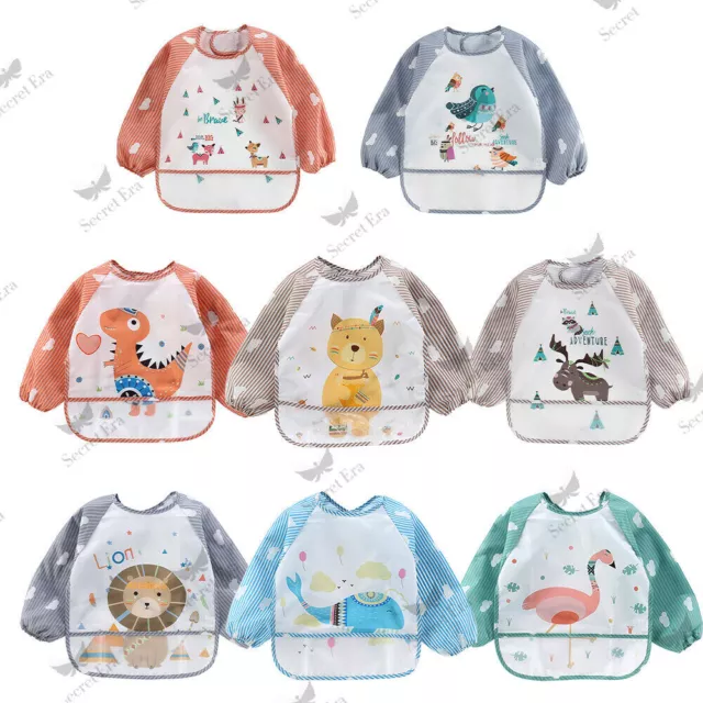 For Baby Kids Bibs Long Sleeve Weaning Feeding Apron Coverall Food Catcher