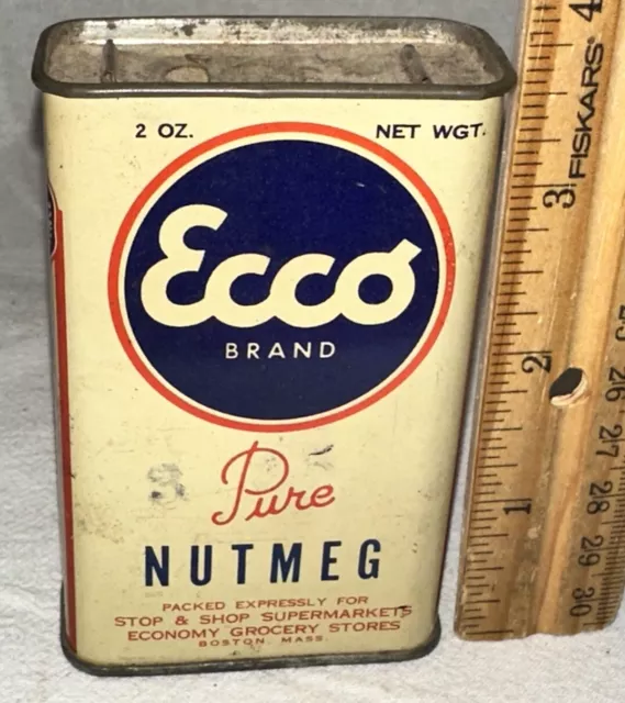 Antique Ecco Nutmeg Spice Tin Litho Can Boston Ma Country Store Grocery Market