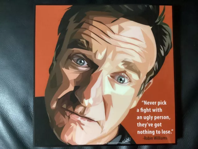 Bild POP ART Robin Williams, Nachts im Museum, Poster im Holzrahmen 25x25cm NEU