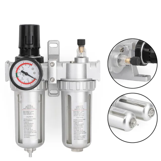 1/2"in Air Compressor Filter Oil Water Separator Trap Tools With Regulator Gauge