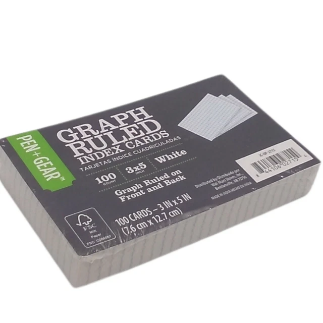 3 x 5 Graph Ruled Index Cards Pen Gear 100 Count White School Office Supplies