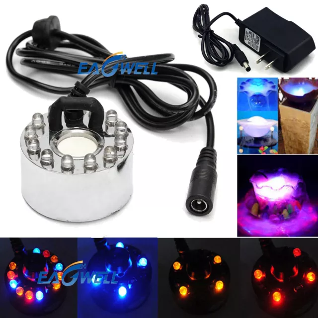 12 LED Ultrasonic Mist Maker Light Fogger Water Fountain Pond with Power Adapter