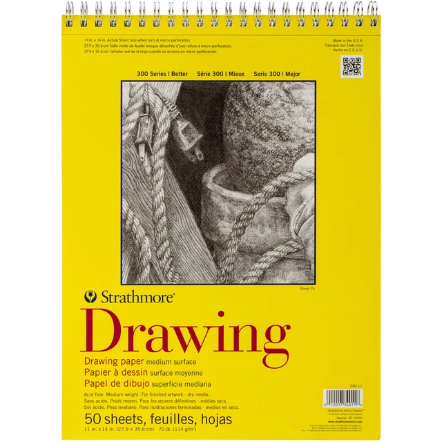Almohadilla de papel en espiral de dibujo mediano Strathmore 11"X14""-50 hojas -340110