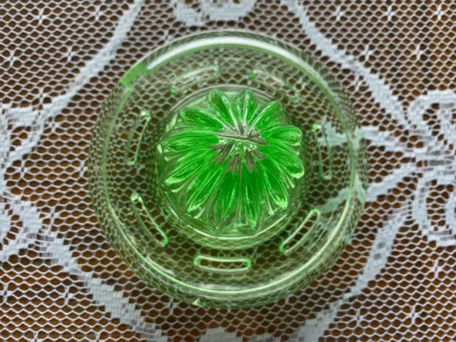 Vintage U.S. Glass Co. Apple Green Vaseline Depression Glass Juice Reamer Insert