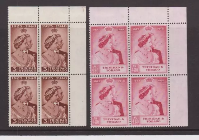 Trinidad & Tobago 1948 Silver Wedding MNH blocks of 4