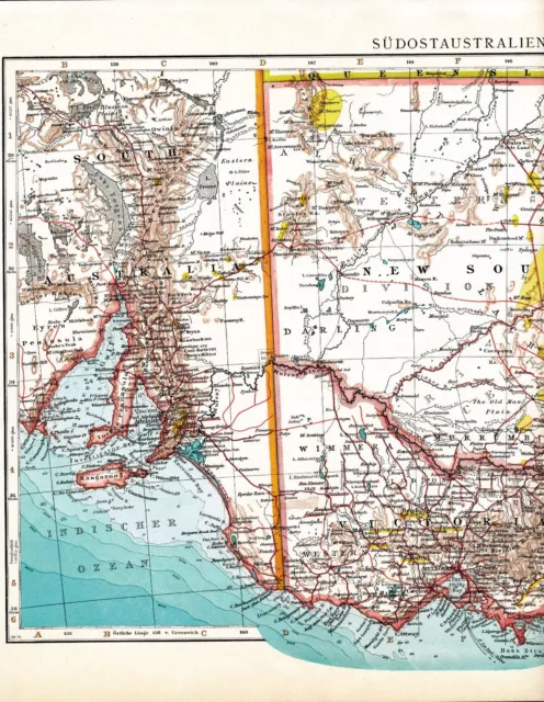 Australia 1930 Atlas-Karte Adelaide Melbourne Sydney Clarence Bourke Canberra 2