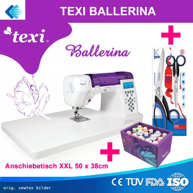 TEXI Ballerina - Computergesteuerte Nähmaschine mit XXL Anschiebetisch + Gratis