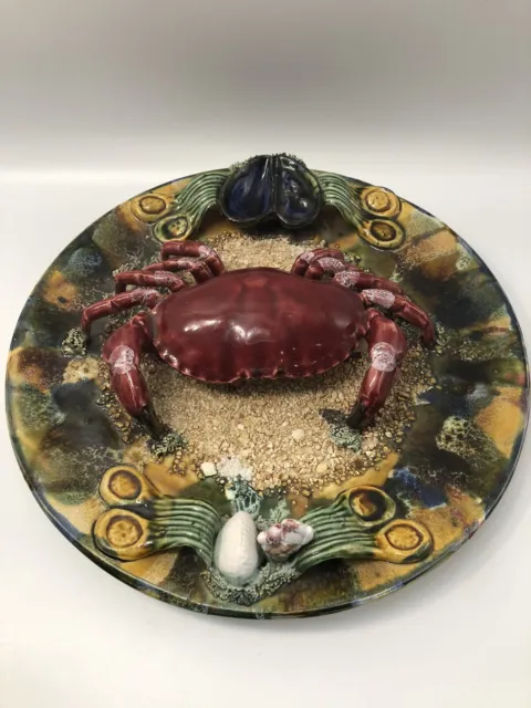 Vintage Majolica Palissy Style Crab Plate