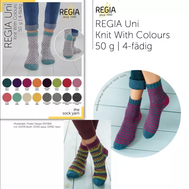 50g REGIA UNI Knit With Colours 4-fädig 4-fach Sockenwolle Schachenmayr (50€/kg)