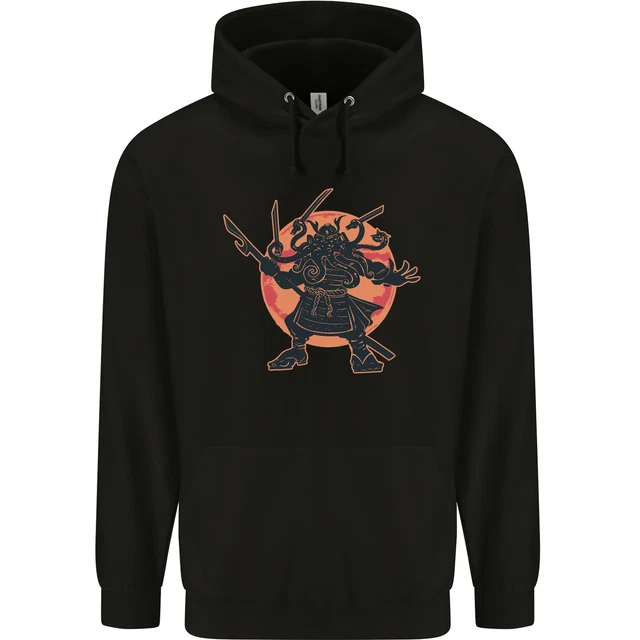 Samurai Cthulhu Kraken Mens 80% Cotton Hoodie