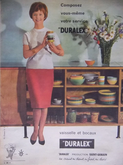 Publicité De Presse 1961 Duralex Vaisselle Et Bocaux - Advertising