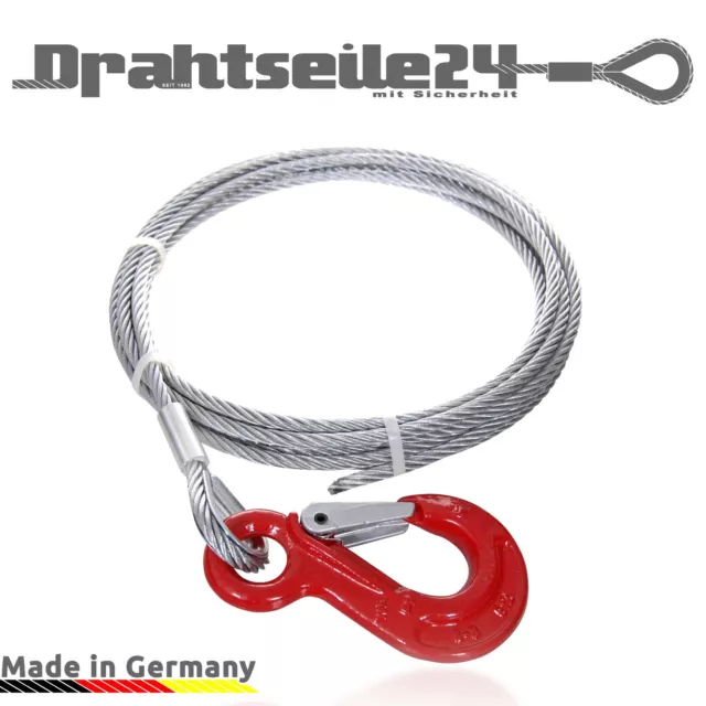 Drahtseil für Seilwinde Ersatzseil 5mm 6mm 8mm 10mm Ösenhaken GK 8 DIN EN 1677-2