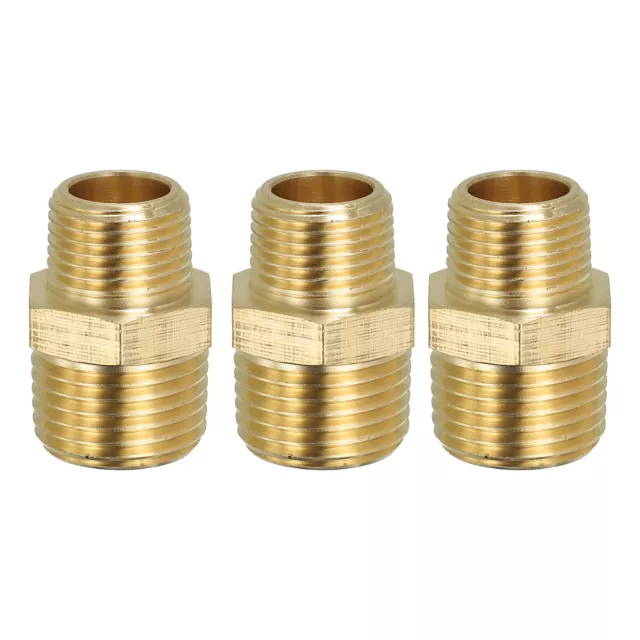 Brass Hex Nipple Pipe Fitting, 3 Pack 1/2" NPT x 3/8" NPT Male Couplings