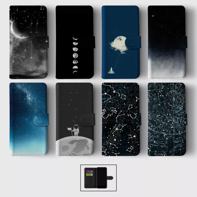Case For Iphone 15 14 13 12 11 Se Pro  Wallet Flip Phone Cover Moon Stars Zodiac