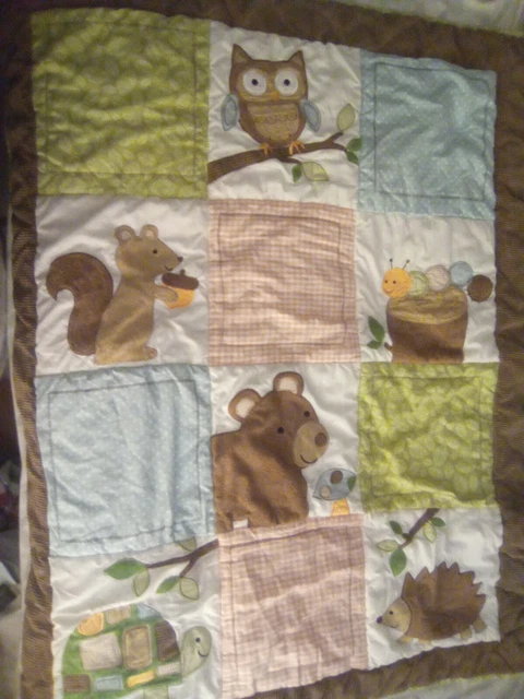 Woolrich Home Baby Crib Comforter Owl Squirrel Turtle Bear Patches Unisex 45x34