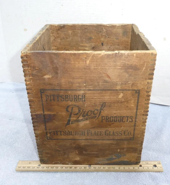 Vtg Pittsburgh Proof Glass Wooden Shipping Dovetail Crate Box Pittsburgh Paint