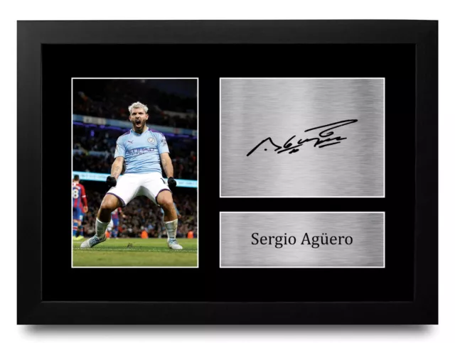 Sergio Aguero Signed A4 Framed Printed Autograph Manchester Man City Print Gift