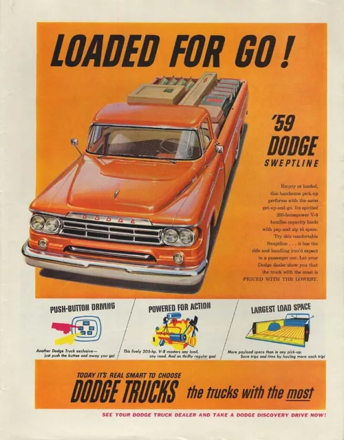 Loaded for go! Dodge Sweptline Pickup Truck ad 1959 SEP