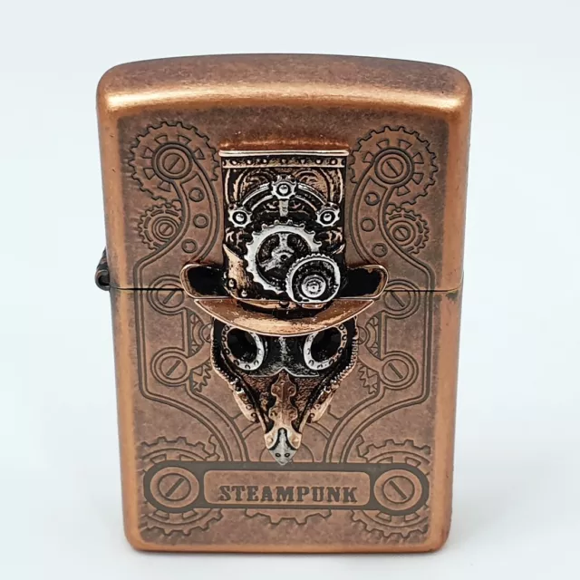 Zippo Steampunk Mask Lighter Copperantique Emblem Etch New In Box  Made in USA 2