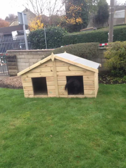 DOUBLE WOODEN DOG KENNEL TANALISED PRESSURE TREATED 4FT x 6FT 3